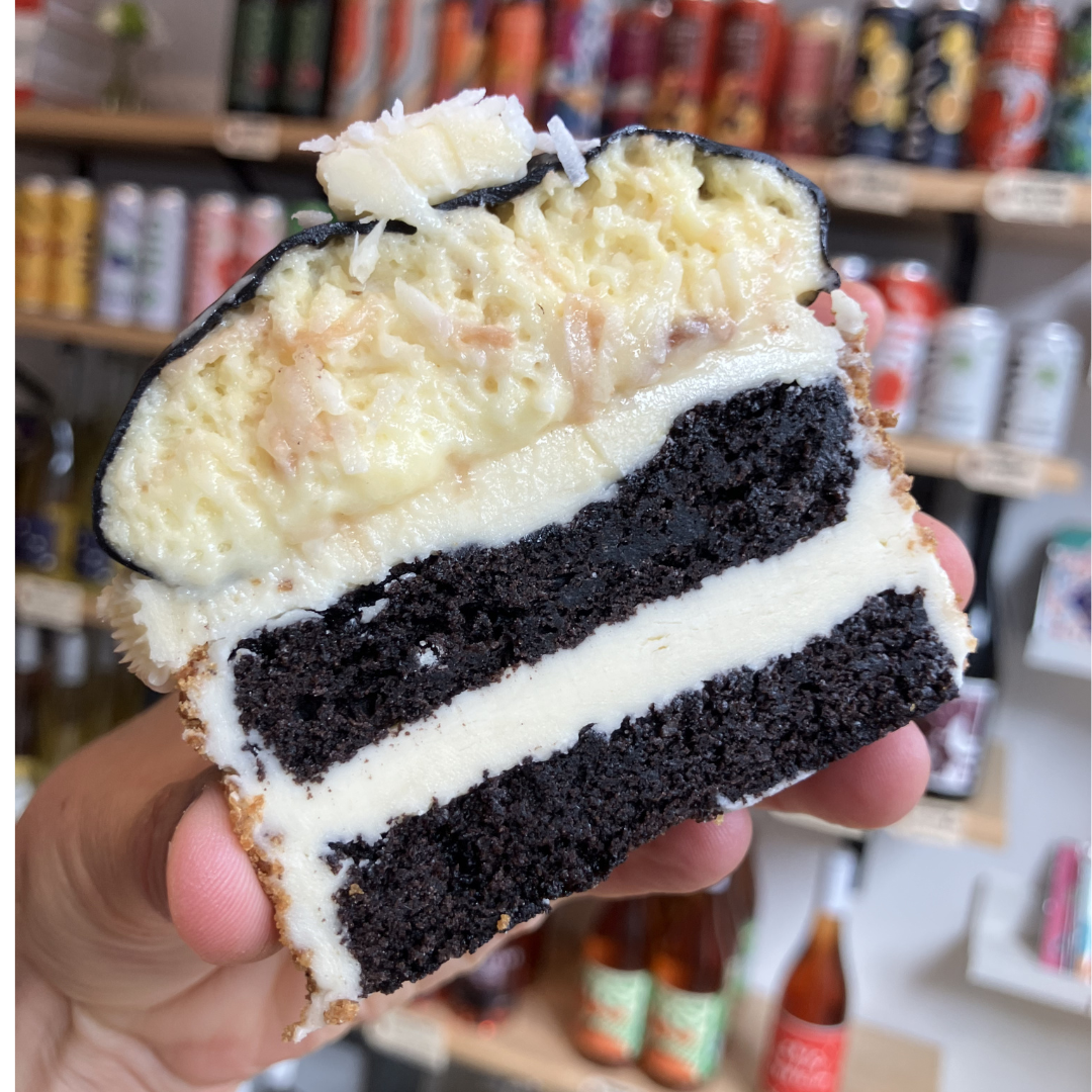 cross section of a nanaimo mousse cake available in Kitchener Ontario